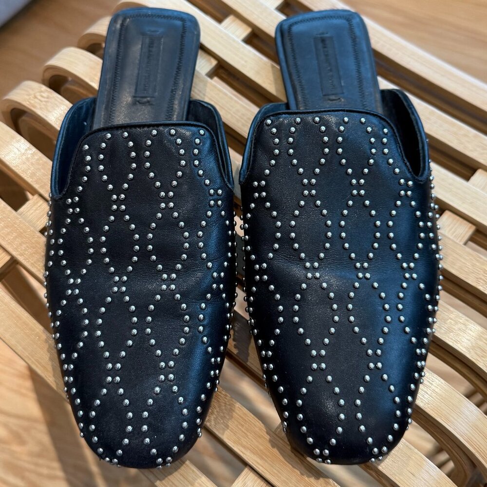 Alexander Wang Black Leather & Silver Studded Mules | EU 39.5 / US 9